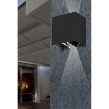 Faro Olan - wandverlichting - 14,5 x 14 x 10,5 cm - 6W LED incl. - IP65 - donkergrijs