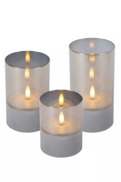 Lucide Velas - set van 3 tafellampen op batterijen - Ø 8 x 15 - grijs