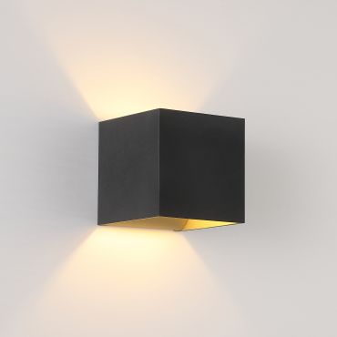 Searchlight Cube - wandlamp - 9,7 x 9,7 x 9,7 cm - zwart met goud