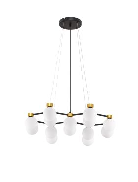 Nova Luce Ovalino - hanglamp - 73 x 143 x 64 cm - satijn goud, mat zwart en wit opaal