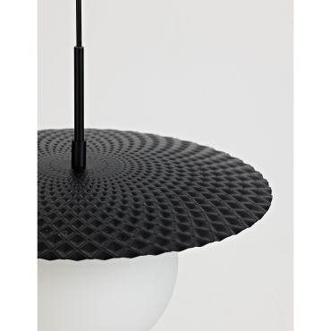 Nova Luce Obbit - hanglamp - Ø 38 x 120 cm - mat zwart en opaal