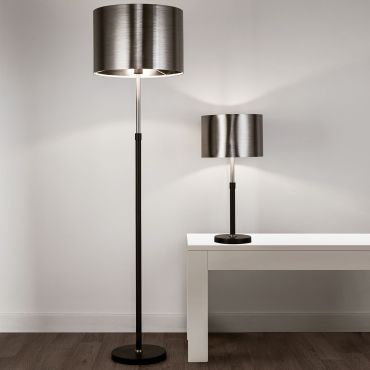 Searchlight Floor - staanlamp - Ø 40 x 115 cm - geborsteld zwart chroom