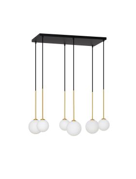 Nova Luce Savoy - hanglamp - 77 x 163 x 34 cm - satijn goud, mat zwart en wit opaal