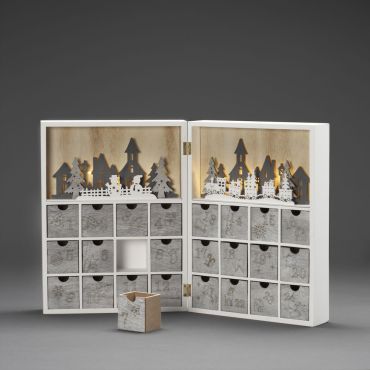 Konstsmide kerstverlichting - houten adventkalender op batterijen - 27,5 x 36,5 x 11 cm - wit