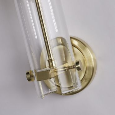 Searchlight Scope - wandverlichting - 10 x 29 cm - IP44 - satijn messing en transparant
