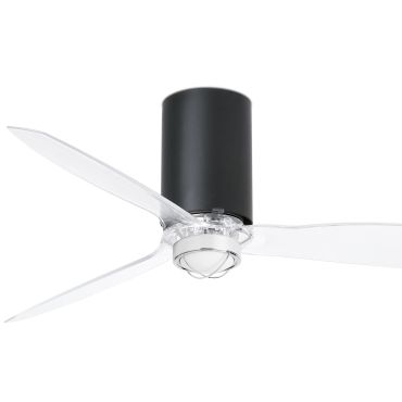 Faro Mini Tube - plafondventilator met licht en afstandsbediening - Ø 128 cm - 17W LED incl. - mat zwart en transparant