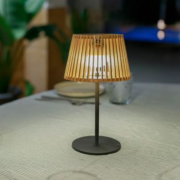 New Garden Okinawa - oplaadbare tafellamp op zonne-energie - Ø16 x 36 cm - 3,5W LED Incl. - IP54 - bamboe