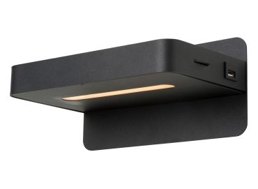 Lucide Atkin - bedlamp met USB-poort - 25 x 14 x 11,5 cm - 6W LED incl. - zwart