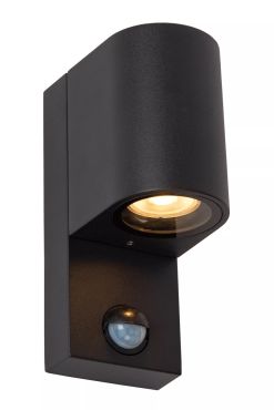 Lucide Zaro Round - buiten wandlamp met sensor - 7 x 10,4 x 17 cm - IP65 - zwart