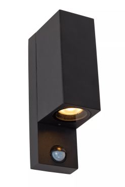 Lucide Zaro - buiten wandlamp met sensor - 7 x 10,4 x 23 cm - IP65 - zwart