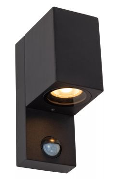 Lucide Zaro - buiten wandlamp met sensor - 7 x 10,4 x 17 cm - IP65 - zwart