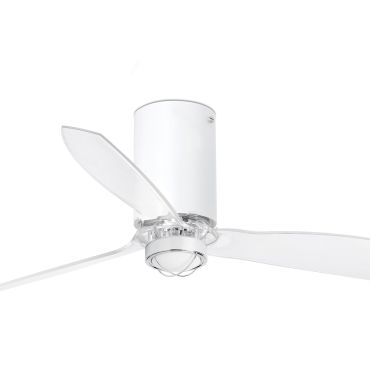 Faro Mini Tube - plafondventilator met licht en afstandsbediening - Ø 128 cm - 17W LED incl. - mat wit en transparant