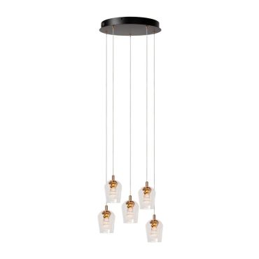 Lucide Berliane - hanglamp - Ø 34 x 164,5 cm - 5 x 4W dimbare LED incl. - transparant en goud