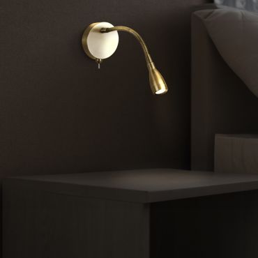 Searchlight Flexy - wandlamp met flexibele leesarm  - 7 x 29 cm - 0,8W LED incl. - satijn messing