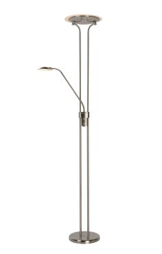 Lucide Champion - staanlamp - Ø 25,4 x 180 cm - 20W + 4W dimbare LED incl. - mat chroom