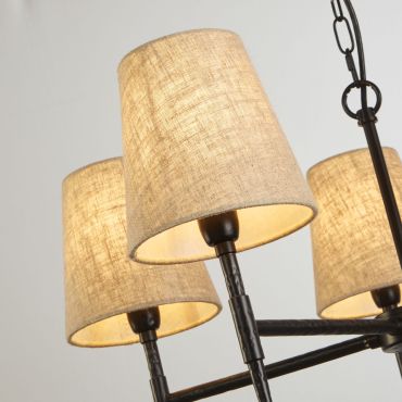 Searchlight Gothic - luster - Ø 66 x 130 cm - zwart en natuurlijk linnen