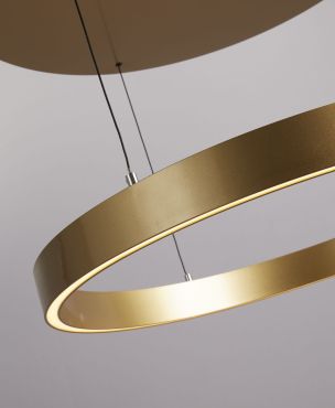 Searchlight Layla - hanglamp -Ø 64 x 190 cm - 29W dim-to-warm LED incl. - beweging gestuurd - satijn goud