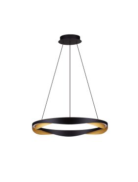 Nova Luce Radon - hanglamp - Ø 65 x 160 cm - 53W dimbare LED incl. - mat zwart en goud