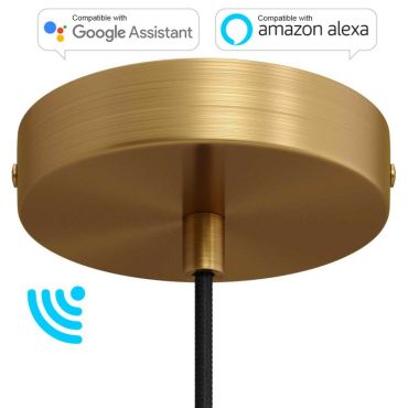 Creative Cables SMART - plafondrozet met wifi verbinding - Ø 12 x 2,5 cm - geborsteld brons en bronzen snoerhouder