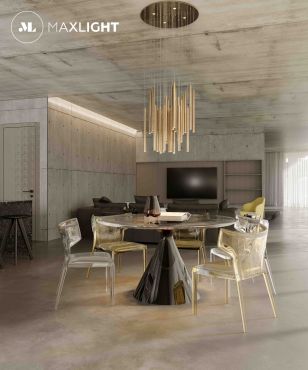 Maxlight Organic - hanglamp - Ø 62 x 180 cm - 33 x 1W + 4 x 3W dimbare LED incl. - geborsteld goud