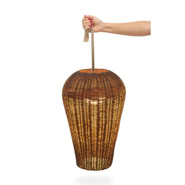 New Garden Saona - hanglamp met oplaadbare lichtbron en afstandsbediening - 9W dimbare LED incl. - Ø 31 x 349 cm - IP54 - bruin