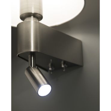 Faro Room - wandverlichting met schakelaar - 20 x 22,5 x 29 cm - wit en satijn nikkel