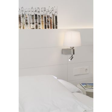 Faro Room - wandverlichting met schakelaar - 20 x 22,5 x 29 cm - 3W LED incl. - wit en satijn nikkel
