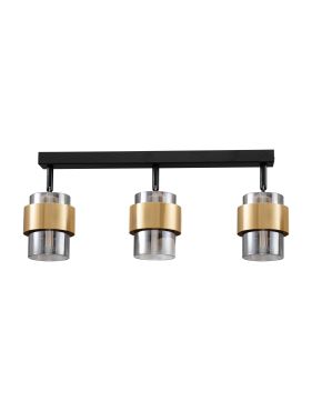 Nova Luce Sianna - plafondlamp - 70 x 20 x 17 cm - rokerig glas, zandzwart en messing goud