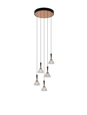 Nova Luce Paluz - hanglamp - Ø 32 x 150 cm - 30W dimbare LED incl. - mat zwart en roségoud