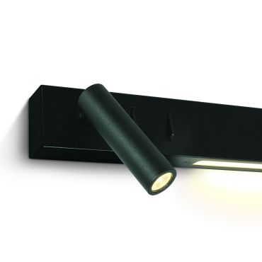 ONE Light Reading Spot - wandspot met schakelaar - 30 x 3,5 x 5 cm - 3W + 6W LED incl. - zwart