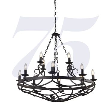 Searchlight Cartwheel III - luster - Ø 89 x 132 cm - mat zwart