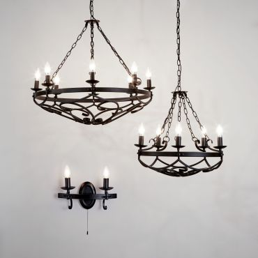 Searchlight Cartwheel III - luster - Ø 54 x 102 cm - mat zwart