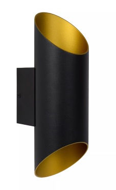Lucide Quirijn - wandverlichting - 9,6 x 12,1 x 30 cm - zwart en messing