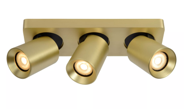 Lucide Nigel - opbouwspot - 30 x 10 x 11,5 cm - 3 x 5W dimbare LED incl. - dim to warm - goud