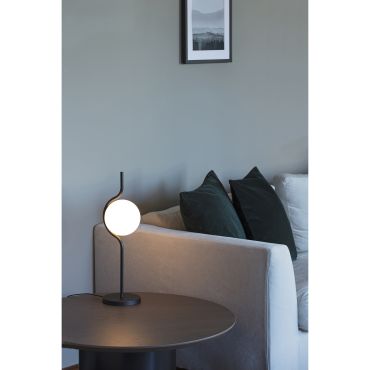 Faro Le Vita - tafellamp - 15 x 14 x 58 cm - 6W dimbare LED incl. - mat zwart en opaal