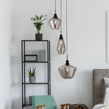Searchlight Mia - hanglamp - Ø 51 x 150 cm - mat zwart en gerookt glas