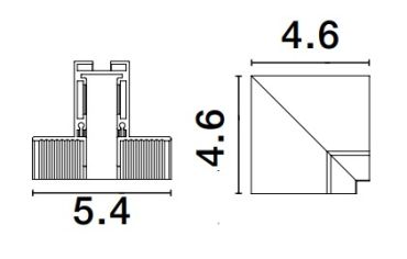 Nova Luce Ultra Slim - trimless inbouw magnetische rail met 1cm diepe vleugels - verticale 90 graden connector - 4,6 x 4,6 cm - zwart