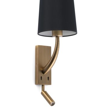 Faro Rem - wandverlichting met schakelaar - 16,5 x 21 x 61 cm - 4W LED incl. - zwart en oud goud