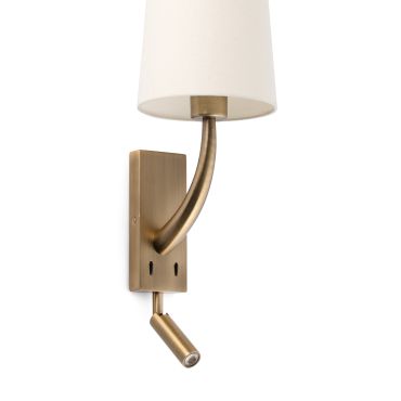 Faro Rem - wandverlichting met schakelaar - 16,5 x 21 x 61 cm - 4W LED incl. - beige en oud goud