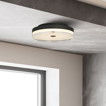 Searchlight Cyprus - plafondlamp - Ø 40 x 11 cm - 29W dimbare LED incl. - zwart en transparant