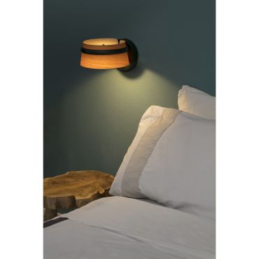 Faro Loop - wandverlichting - 19 x 24 x 13 cm - 6W dimbare LED incl. - bruin en zwart - Kersenboom hout