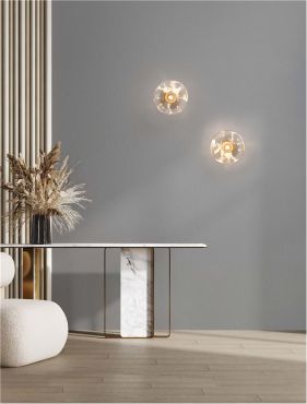 Nova Luce King - wandlamp - Ø 22 x 14 cm - messing goud en transparant