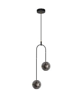 Nova Luce Las - hanglamp - Ø 31 x 210 cm - 20W LED incl. - zandzwart, goud en rokerig grijs