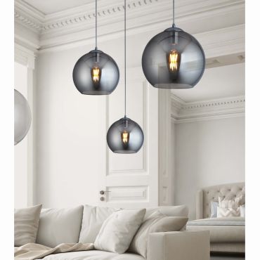Searchlight Balls - hanglamp - Ø 30 x 120 cm - gerookt glas