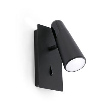 Faro Lao - wandverlichting met schakelaar - 7,5 x 12 x 15,5 cm - 4,5W LED incl. - mat zwart