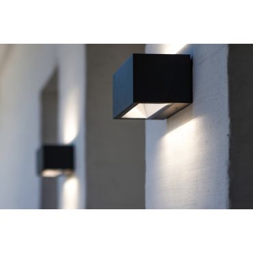Lutec Gemini - buiten wandlamp - 22 x 10 x 8  cm - 21W LED incl. - IP54 - donkergrijs - warm wit