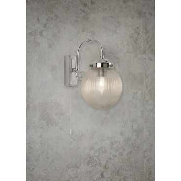 Searchlight Belvue - wandverlichting met trekschakelaar - 16 x 27 cm - IP44 - chroom