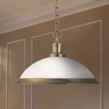 Searchlight Bistro - hanglamp - Ø 34 x 77 cm - albast en antiek messing