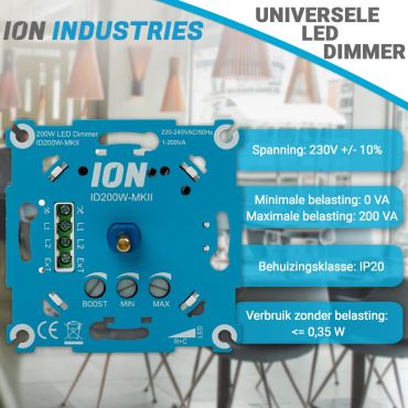 Ion Industries - inbouw LED-dimmer - 0,3 tot 200W - met schroefbevestiging