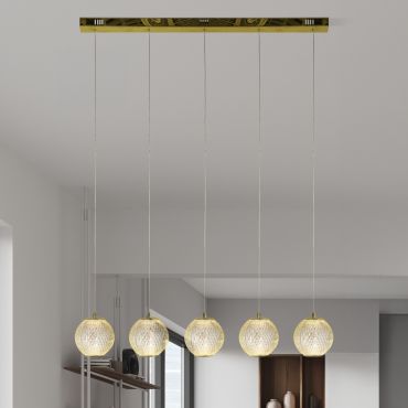 Searchlight Allure - hanglamp - 100 x 150 cm - 21W dimbare LED incl. - satijn messing en transparant